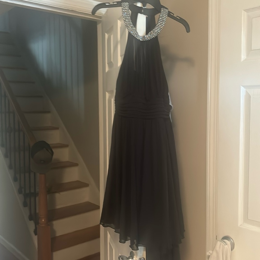 Juniors black halter dress